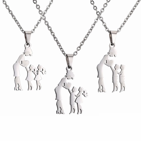Collana Con Pendente Madre Figlio In Acciaio Inossidabile Gioielli Silhouette Famiglia Cuore Regalo Per Donna