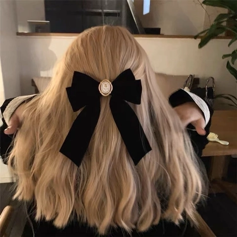 Fermaglio Per Capelli Con Fiocco In Velluto Vintage Stile Francese Nero Elegante Molletta A Molla Per Donna