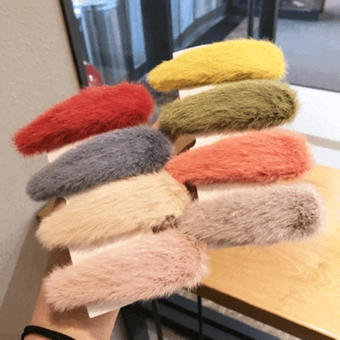 Plush Hair Clips Faux Fur Lamb Wool BB Barrettes Korean Sweet Style Hairpins Women Girls Autumn Winter Hair Accessories