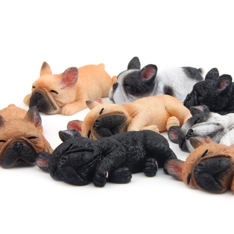 Miniatur Französische Bulldogge Figur Harz Schlafender Welpe Modell Kühlschrankmagnet Schreibtischdeko Auto Deko DIY Bastelzubehör