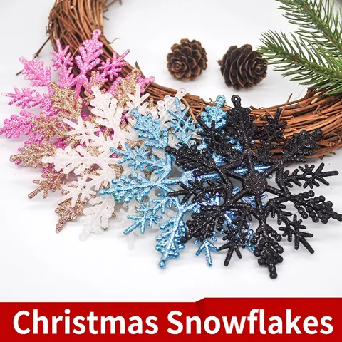 Glitter Snowflake Christmas Tree Ornaments Plastic Sparkling Hanging Pendants For Holiday Party Home Window Decor