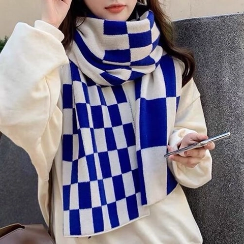 Sciarpa In Maglia A Scacchi Scialle Caldo Invernale Plaid Scaldacollo Morbido Moda Versatile Per Donne Studentesse