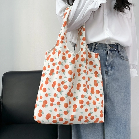 Bolso Tote De Lona Para Mujer Gran Capacidad Estampado Floral Lunares Bolso De Mano Hombro Bolsa De Compras Para Estudiantes Informal