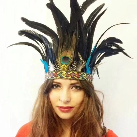 Feder Stirnband Indianer Stil Böhmisch Pfauenfeder Kopfschmuck Für Maskerade Karneval Party Ethnisch Haarschmuck