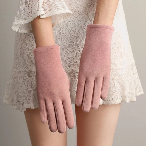 Womens Winter Warm Gloves Cotton Thickened Touchscreen Full Finger For Driving Elegant Outdoor Windproof Suede Feel