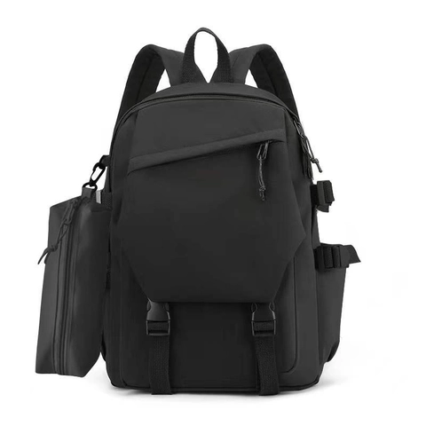 Fashion School Backpack Unisex Canvas Waterproof Multi-Pocket Teenagers Junior High Student Bookbag With Small Pouch