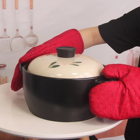 Guantes De Horno Y Agarraderas De Silicona Resistentes Al Calor Forro De Algodón Antideslizante Espesado Para Cocina Cocinar Hornear