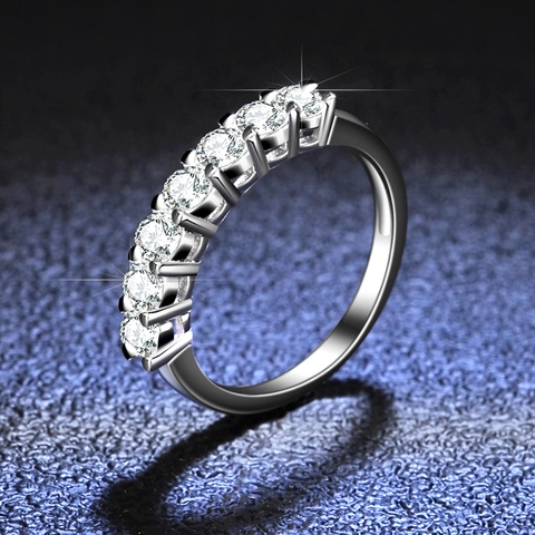 Anillo de Plata de Ley 925 Moissanita Lujo Corona Hueca Siete Piedras Anillo Clásico Compromiso Boda Joyería para Mujer