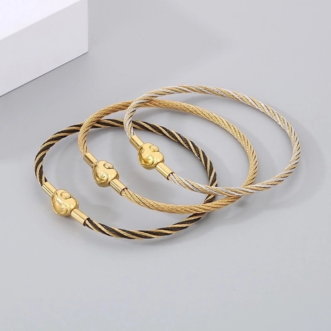 Bracciale Cavo Acciaio Inossidabile Intrecciato Portafortuna Sacchetto Di Soldi Cuore Stile Cinese