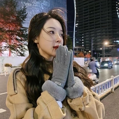 Guantes Cálidos Invierno Mujer Gamuza Sintética Grueso Peluche Ribete Piel Pantalla Táctil Cortavientos Exterior Elegante