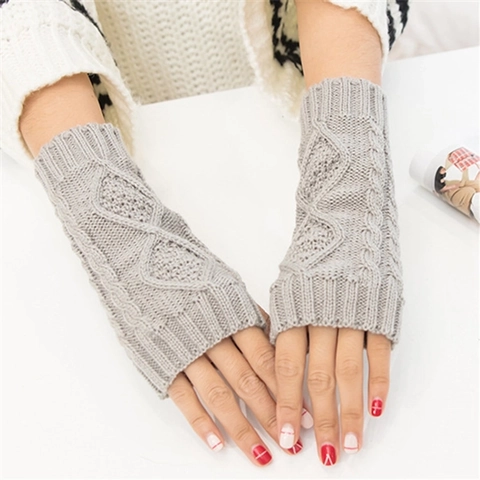 Mangas de Punto Cálidas de Invierno Argyle Punto de Trenza Guantes Sin Dedos Moda Ciclismo al Aire Libre Elásticas Calentadores de Muñeca Cortos Mujer