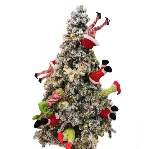 Decorazioni Natalizie Appese Elettriche Oscillanti Gambe Di Elfo In Peluche Alimentazione USB O Batteria Decorazione Per Feste Di Natale