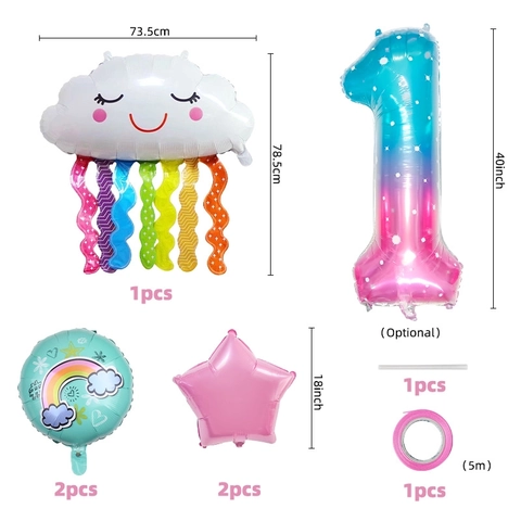 Regenbogen Wolke Nummer Aluminiumfolie Ballon Mit Quasten Smiley Gesicht Geburtstagsparty Dekoration Für Kinder Babyparty