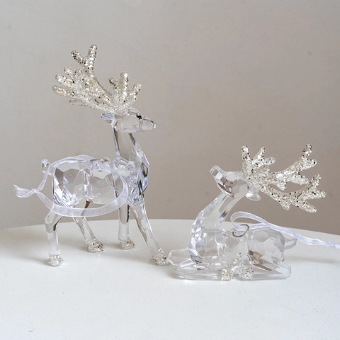 Ornamenti Appesi Di Natale In Acrilico Trasparente Con Glitter Argento Fiocco Di Neve Alce Angelo Per Albero