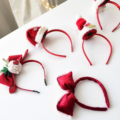 Diadema De Navidad Astas De Reno Sombrero De Papá Noel Lazo Peluche Accesorios Para El Cabello Fiesta