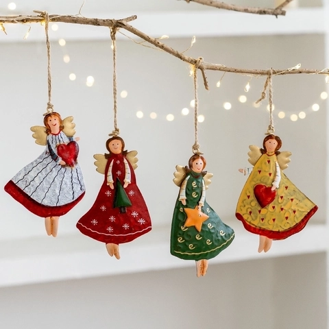 Ornamenti Appesi Angelo Di Natale In Metallo Rustico Statuetta Ragazza In Ferro Dipinto Per Albero Di Natale