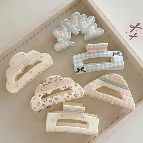 Floral Gingham Plaid Hair Claw Clips Resin Plastic Acetate Hair Clamps Large Small Non-Slip Styling Accessories Women Girls