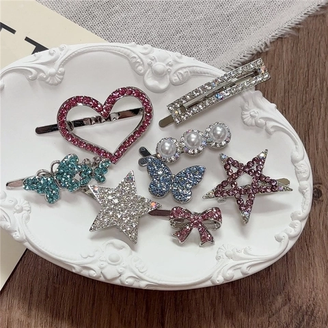 Fermagli Per Capelli Y2K Strass Mollette Laterali Metallo Cuore Stella Farfalla Fiocco Forma Eleganti Forcine Künstliche Perle Accessori Donna