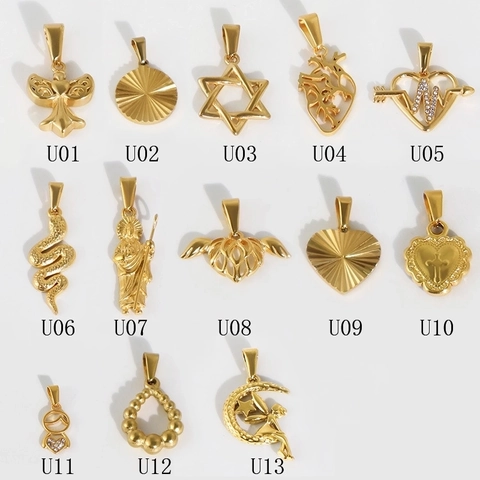 Vintage Stainless Steel Pendants Hollow Heart Cross Star Snake Charms Gold Plated DIY Jewelry Making For Women Men