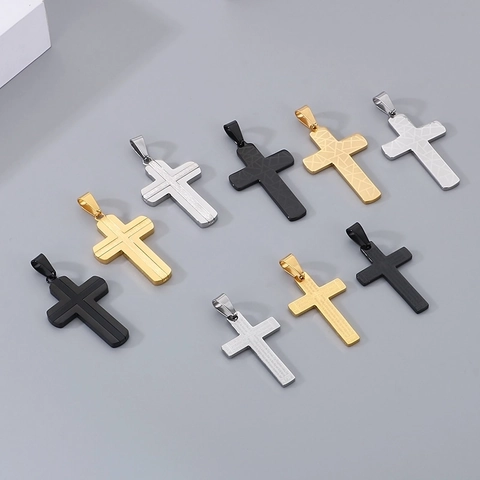 Roestvrijstalen Kruis Hanger Ketting Geometrische Textuur Gebed Gegraveerd Religieuze Sieraden Voor Heren Dames