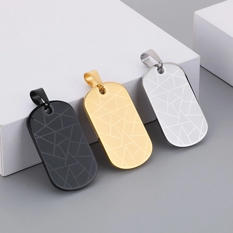 Minimalist Stainless Steel Cross Dog Tag Pendant For Men Geometric Texture Crack Pattern Jewelry Pendant Only Without Chain