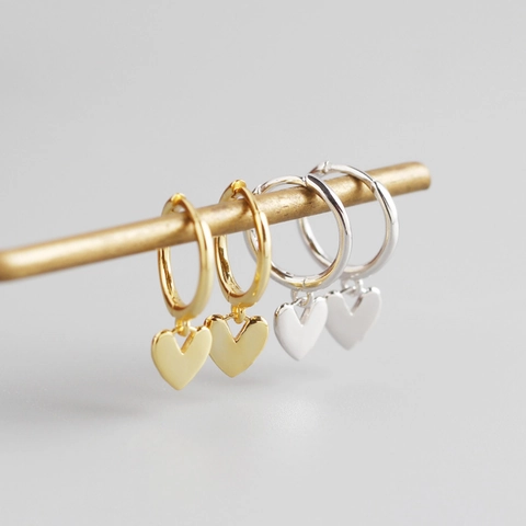 Boucles D'oreilles Créoles Pendentif Coeur Argent Sterling 925 Minimaliste Doux Style INS Bijoux Pour Femmes