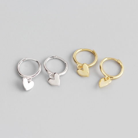 Boucles D'oreilles Créoles Pendentif Coeur Argent Sterling 925 Minimaliste Doux Style INS Bijoux Pour Femmes