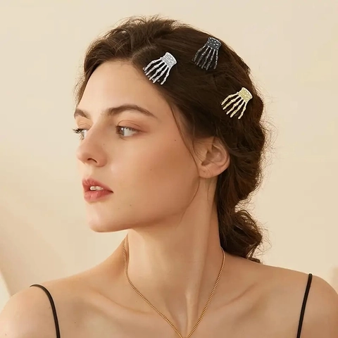 Pince À Cheveux Main De Squelette Alliage De Zinc Halloween Fête Style Gothique Punk Pour Femmes Filles