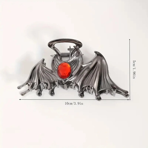 Pinza para el Pelo Gótica de Murciélago Con Diamante de Imitación Rojo para Mujer Halloween Estilo Oscuro Pinza de Aleación Joyas para el Pelo