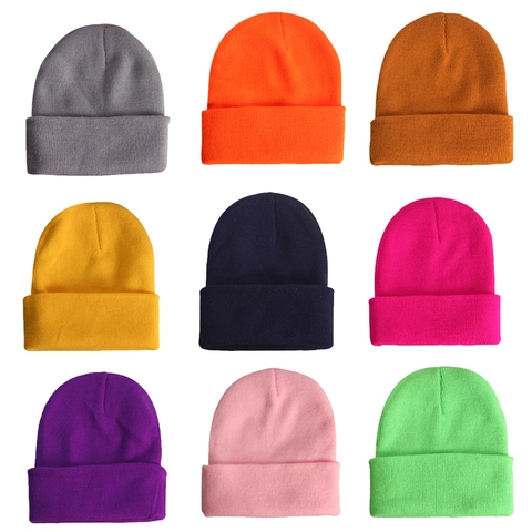 Acrylic Knitted Beanie Hat Cuffed Solid Color Warm Soft Ribbed Winter Cap For Men Women Streetwear Style