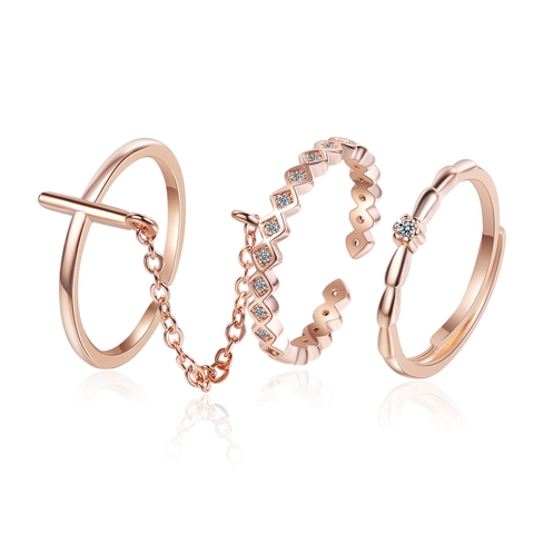 Set di Anelli Minimalisti in Rame Con Croce e Strass Per Donna Stile Coreano Placcato Oro Rosa e Platino Anelli Aperti Regolabili Gioielli