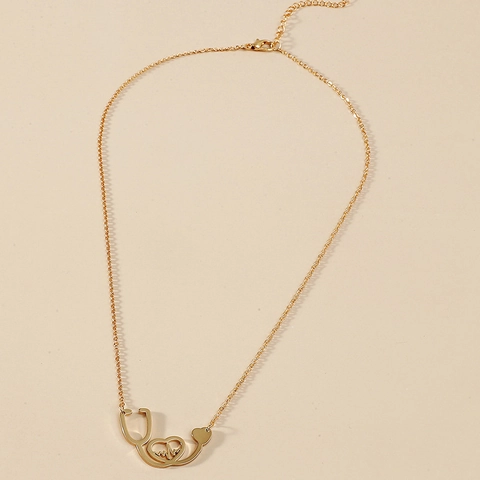 Minimalist Titanium Steel Stethoscope Heart ECG Pendant Necklace Women Medical Nurse Doctor Jewelry Gold Silver Necklace
