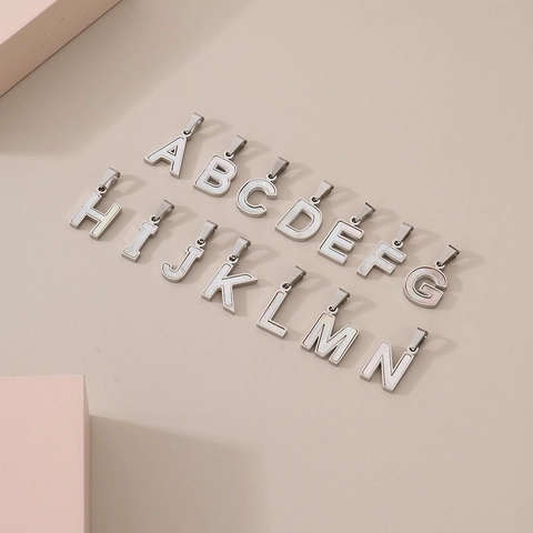 Stainless Steel Letter Pendant With White Mother Of Artificial Pearl Inlay Minimalist Alphabet Charm For DIY Jewelry Making Women