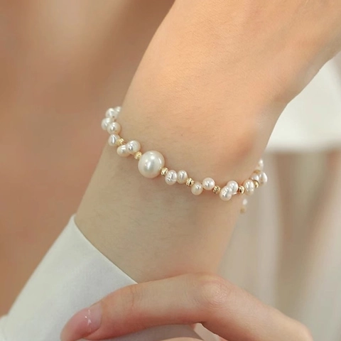 Bracciale Di Perle D'acqua Dolce Fatto A Mano Con Perle Di Rame Dorato Gioielli Eleganti Regolabili Regalo Per Donne