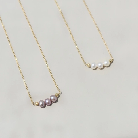 French Vintage 14K Gold Filled Freshwater Pearl Necklace For Women Minimalist Smile Design Three Pearls Clavicle Chain Jewelry