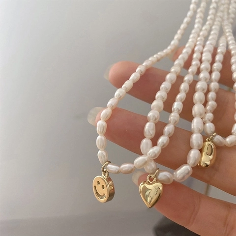 Freshwater Pearl Necklace With Alloy Heart Smiley Face Star Pendant Elegant Korean Style Choker For Women Jewelry Accessory
