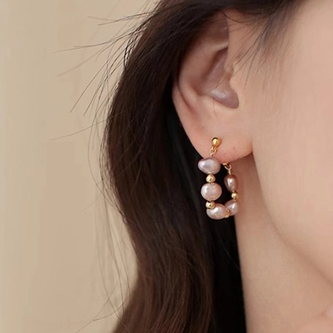 Pendientes De Aro De Perlas De Agua Dulce Barrocas Irregulares Cobre Cuentas Doradas Estilo Palacio Retro Joyería Para Mujeres