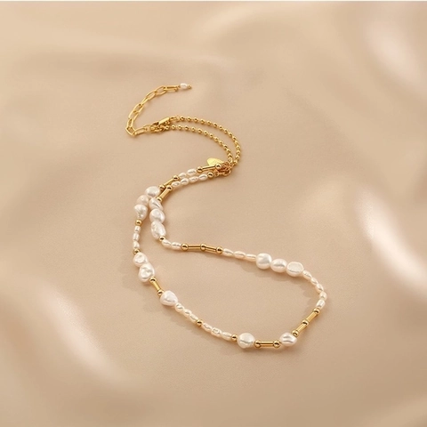 Baroque Freshwater Pearl Necklace For Women Copper Gold Plated Vintage Retro Irregular Pearl Choker Adjustable Clasp