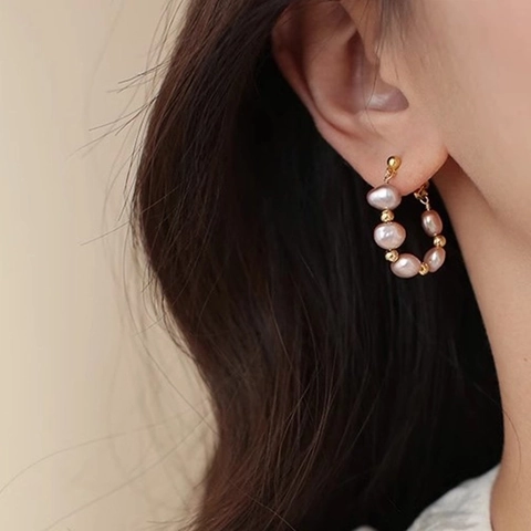 Pendientes De Aro De Perlas De Agua Dulce Barrocas Irregulares Cobre Cuentas Doradas Estilo Palacio Retro Joyería Para Mujeres