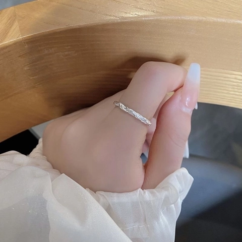 Anillo de Plata de Ley S925 Trenzado Retorcido para Mujer Vintage Minimalista Anillo Abierto Ajustable Joyería de Moda Regalo
