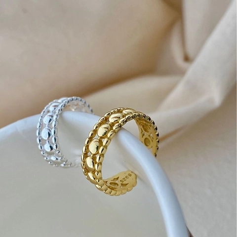 925 Sterling Silver Open Ring Minimalist Beaded Hollow Adjustable Finger Jewelry For Women Stackable Band