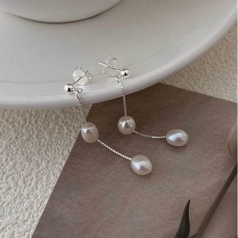 Natural Freshwater Pearl Tassel Drop Ohrringe Mit 925 Sterling Silber Ohrstecker Elegante Minimalistische Schmuck Für Frauen