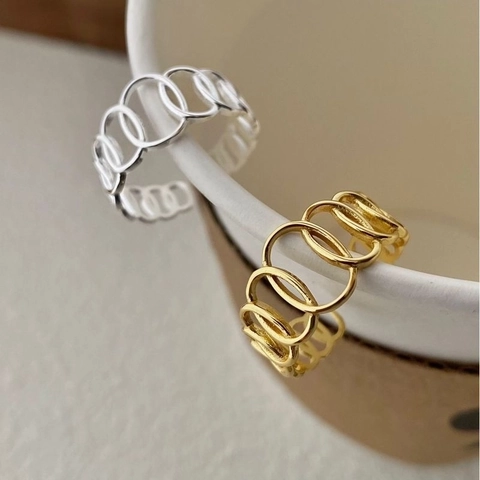 Minimalist S925 Sterling Silver Open Ring For Women Geometric Hollow Oval Chain Design Adjustable Finger Ring Jewelry Gift