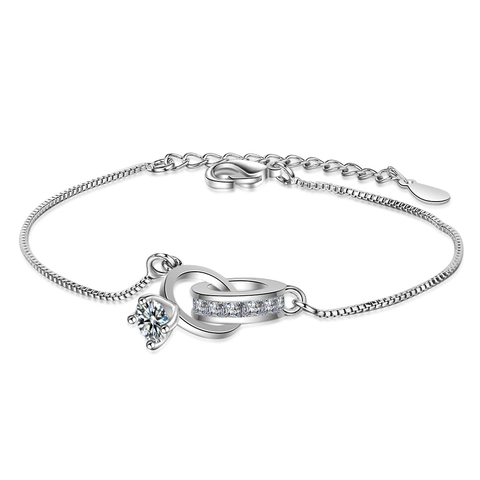 Koreaanse Stijl Minimalistisch Geometrisch Dubbele Ring Armband Voor Vrouwen Koper Verguld Strass Ingelegde Mode Sieraden Cadeau