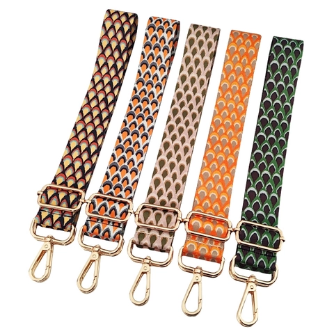 Colorful Peacock Pattern Polyester Wide Bag Strap Adjustable Replacement Shoulder Crossbody Belt With Metal Buckles
