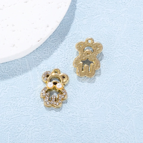 Bear Charms Alloy Rhinestone Imitation Artificial Pearl DIY Pendant For Jewelry Making Necklace Bracelet Accessory