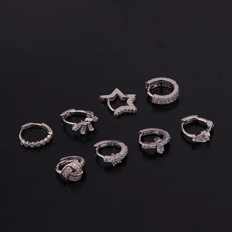 Brass Hoop Earrings With Zircon Inlay Tiny Cartilage Ring Huggie Piercing Star Geometric For Women Fashion