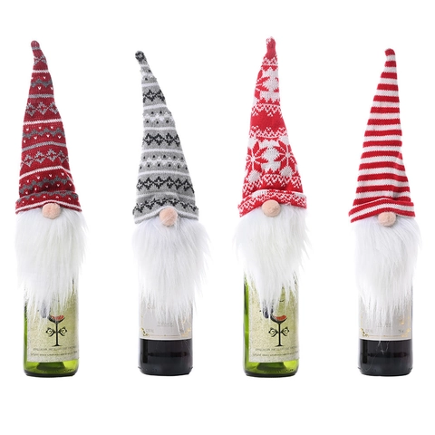 Copri Bottiglia Di Vino Natalizio Gnomo Maglia Bambola Senza Volto Decorazione Tavola Festa Fiocco Di Neve