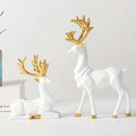 Adornos Reno Resina Estilo Origami Geométrico Estatuas Decorativas De Pie Y Sentadas Para Escritorio Armario Nórdico