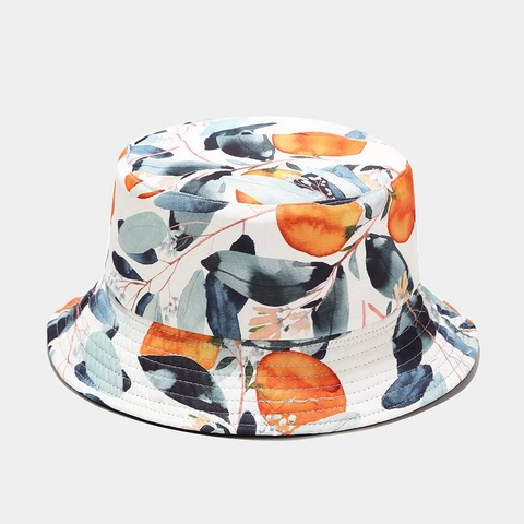 Cappello Da Pescatore Reversibile Tela Cotone Stampa Frutta Cachi Protezione Solare Pieghevole Streetwear Per Donna E Uomo